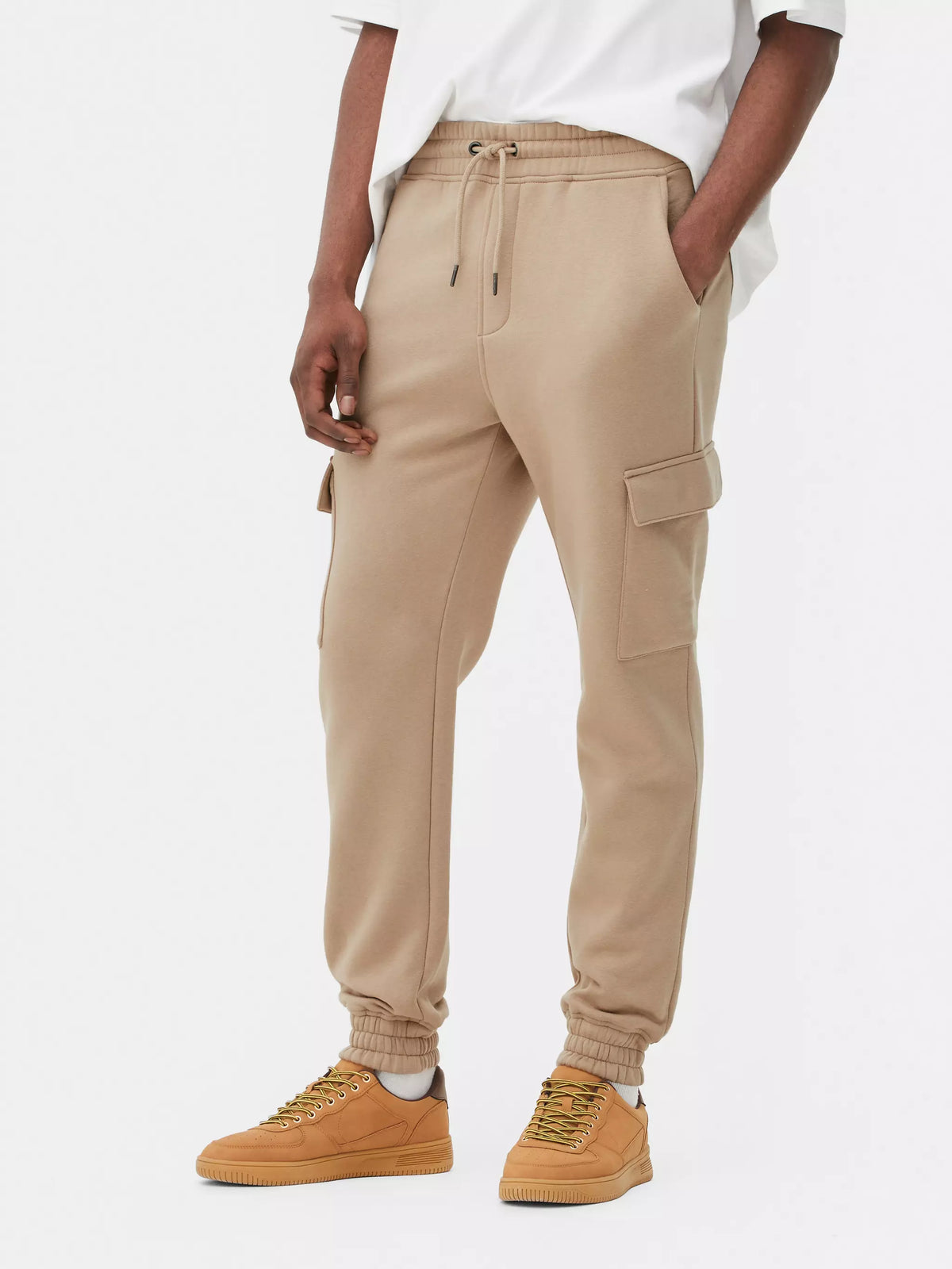 Men's Beige Cuffed Cargo Joggers - PMrk