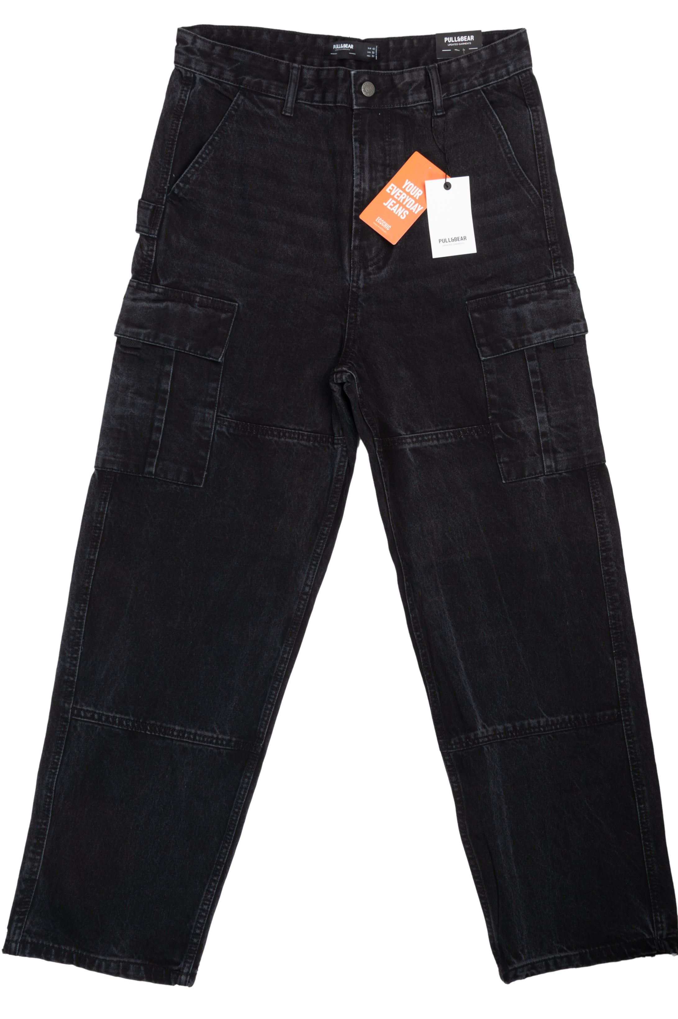 Men's Black Baggy Cargo Jeans - P&B